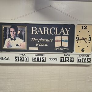 Vintage 1982 Barclay Cigetette 42×19 Plastic Wall Sign